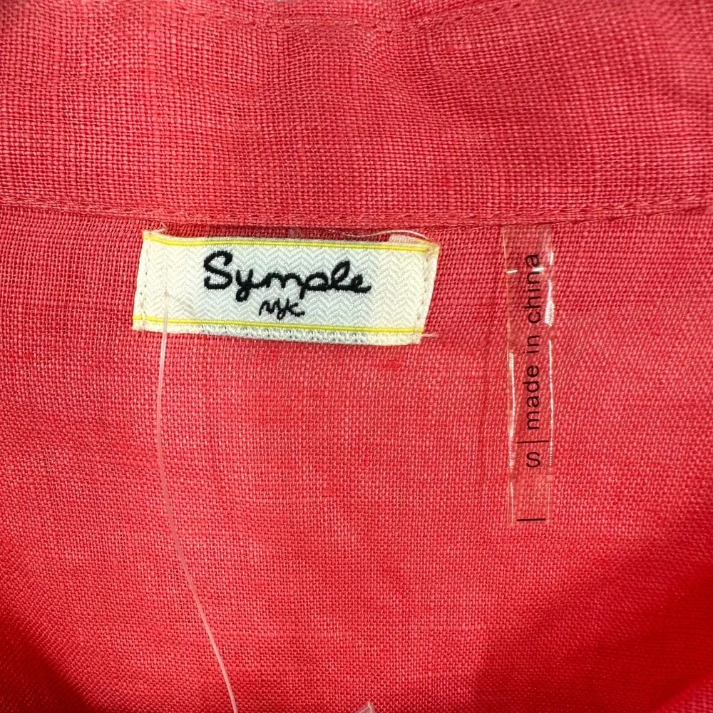 Symple NYC Linen Tunic Women Small Pink Lagenlook Airy Light Travel Button Front